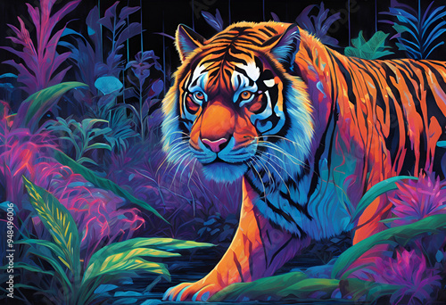 Wallpaper Mural tiger in the neon jungle Torontodigital.ca