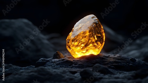 A mythical stone capable of transmuting base metals into gold, High Fantasy style photo