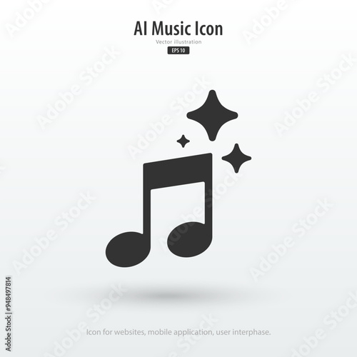 AI music icon. Artificial intelligence creates music concepts. Enter command text to generate musical ideas. Icon element for app, website and interphase. Vector illustration.
