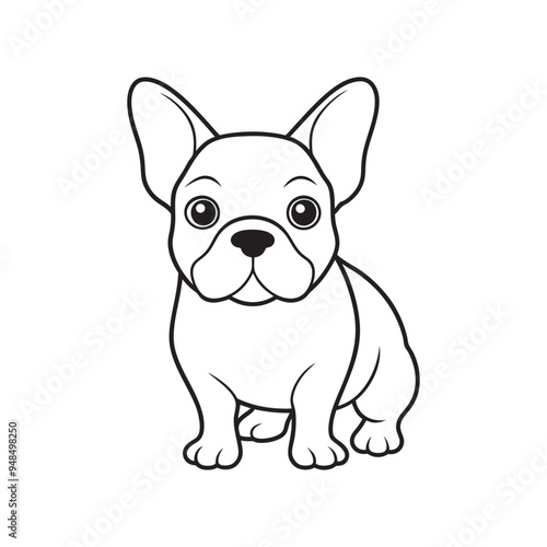 French bulldog black and white hand drawn cartoon portrait. Funny cute bulldog puppy face. Dogs, pets themed design element, icon, logo. stock illustration