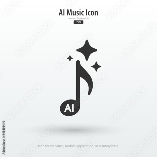 AI music icon. Artificial intelligence creates music concepts. Enter command text to generate musical ideas. Icon element for app, website and interphase. Vector illustration.