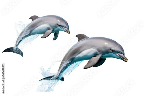 Playful Dolphins Jumping on White Background