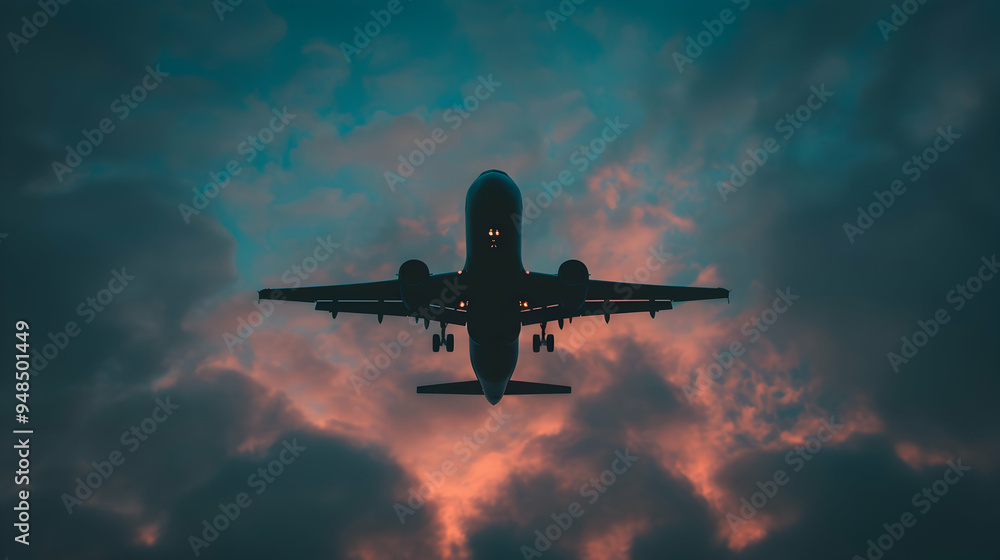 Plane Flying Through Cloudy Blue Sky Plane Flying Through Cloudy Blue Sky