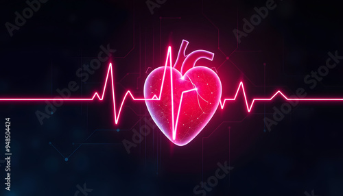 Cyber heart pulse futuristic illustration isolated with white highlights, png photo