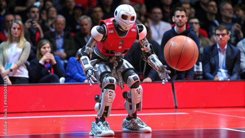Obraz premium A humanoid robot in a basketball game, holding a basketball