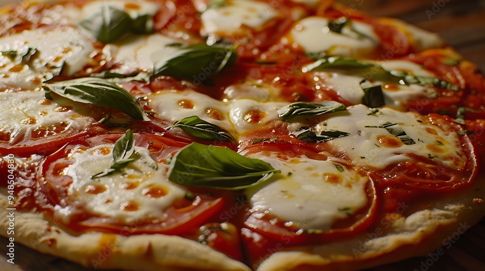 Close-up of Margherita Pizza with Fresh Basil Close-up of Margherita Pizza with Fresh Basil