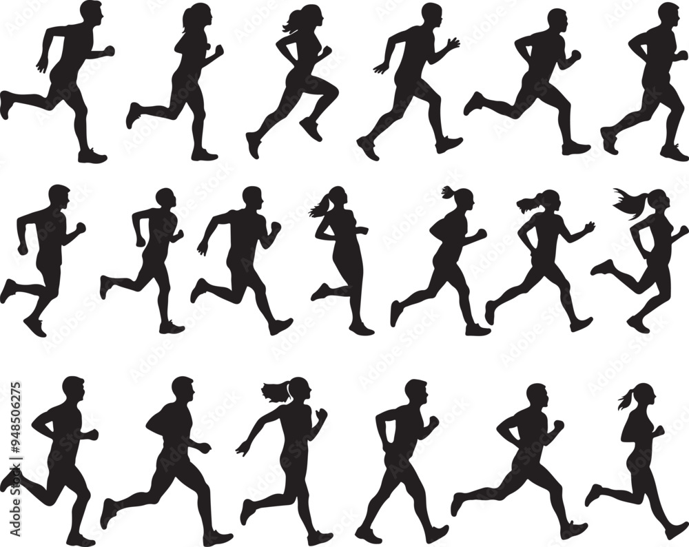 set of running people silhouette vector illustration set of running people silhouette vector illustration
