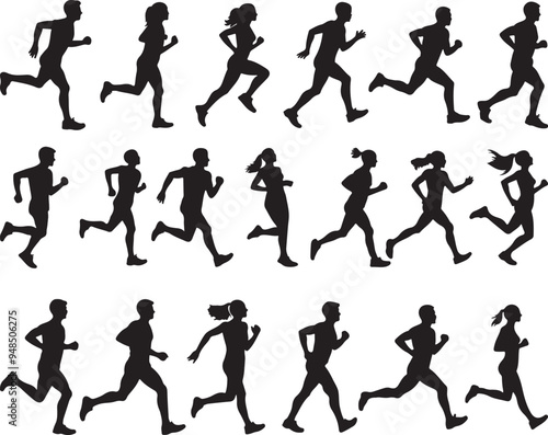 Wallpaper Mural set of running people silhouette vector illustration Torontodigital.ca