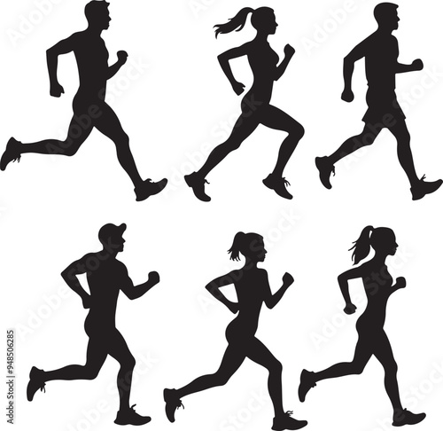 set of running people silhouette vector illustration
