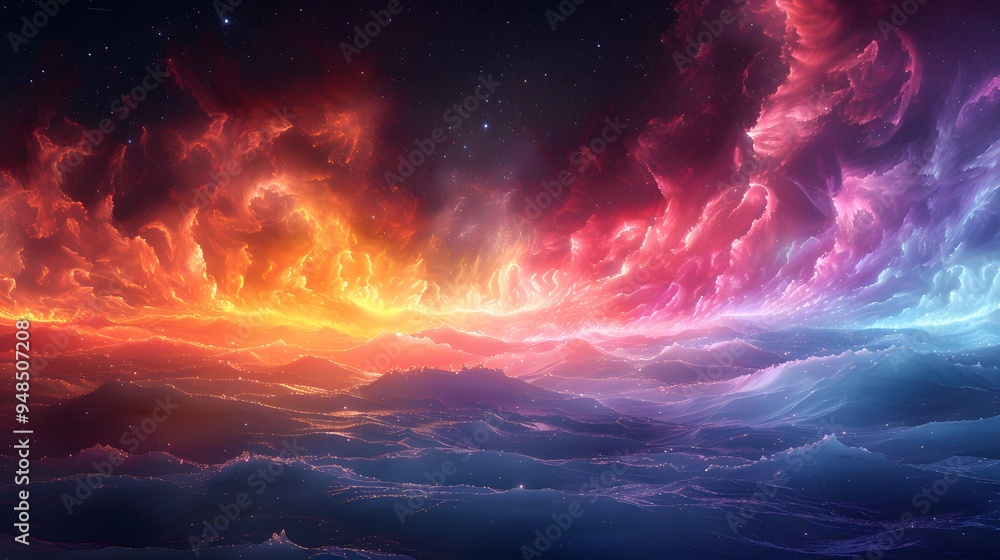 Cosmic Landscape with Vibrant Nebulae Cosmic Landscape with Vibrant Nebulae