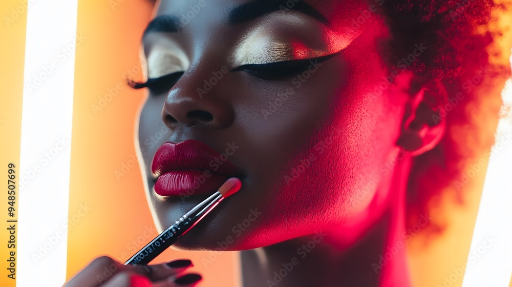 Obraz premium A model getting detailed Halloween makeup applied in a high-contrast minimalist style