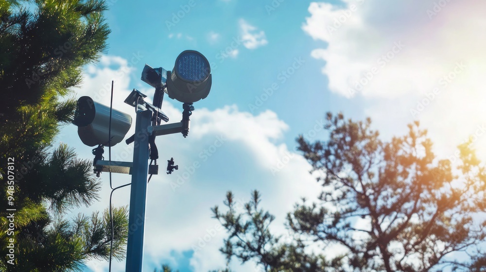 Security Lights Against a Cloudy Sky Security Lights Against a Cloudy Sky