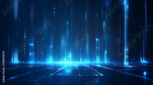 Abstract futuristic digital background with glowing blue lines and particles. High-tech virtual display, technology concept.