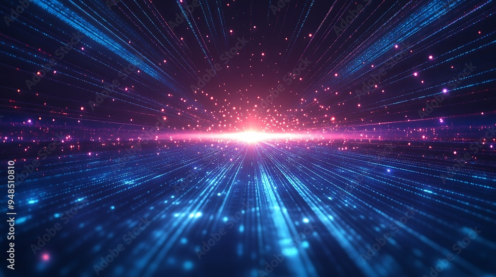 Fototapeta premium Abstract futuristic light rays background with glowing particles, depicting a high-tech digital space or data stream.