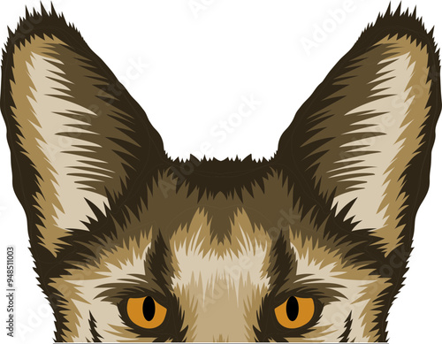 Serval Cat Face Peeking Color