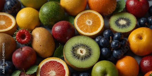 Colorful Assorted Fruits on Pastel Background.