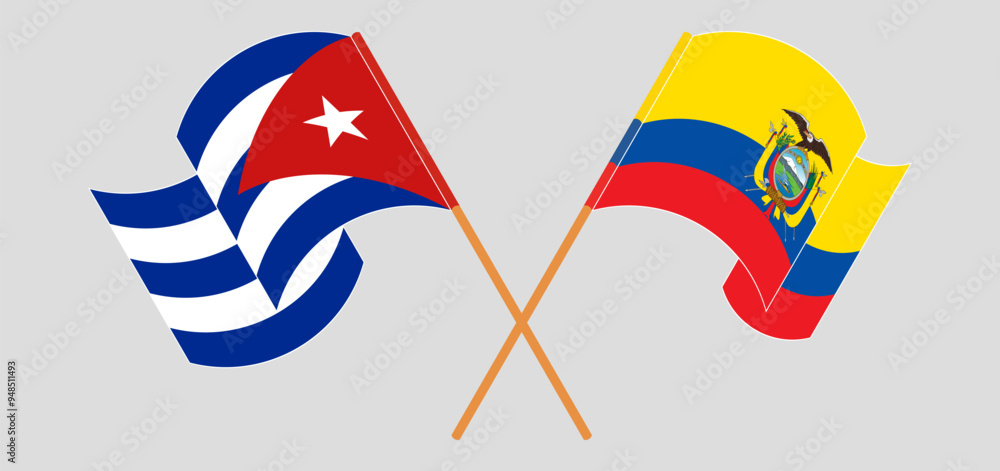 Crossed and waving flags of Cuba and Republic of Ecuador Crossed and waving flags of Cuba and Republic of Ecuador