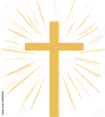 Simple golden cross with radiant beams of light, symbolizing faith and divine presence.

