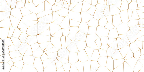 Golden gradient lines stroke abstract white crystalized broken glass background. Voronoi diagram background. abstract desktop texture design digital art wallpaper, vector illustration.	