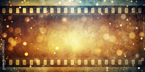 Retro-inspired blank film strip texture featuring heavy grain, dust specks, and warm light leaks, evoking a nostalgic and vintage cinematic atmosphere.