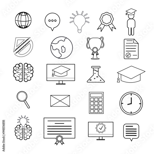 Set of Education and Learning web icons in line style. School, university, textbook, learning. Vector illustration.