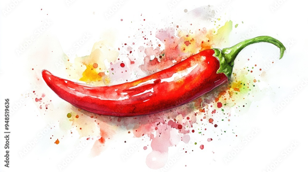 Watercolor illustration of a vibrant red hot chili pepper Watercolor illustration of a vibrant red hot chili pepper