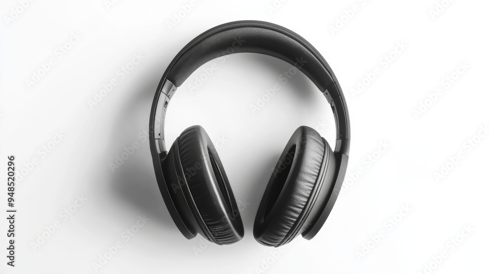 Wireless black headphones isolated on a white background, ideal for advertising or a product catalog. Wireless black headphones isolated on a white background, ideal for advertising or a product catalog.