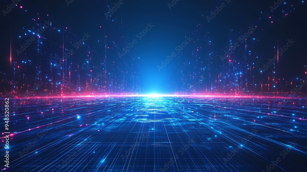 Futuristic digital landscape with glowing lights and grid pattern. Perfect for technology, sci-fi concepts, or modern digital themes. Futuristic digital landscape with glowing lights and grid pattern. Perfect for technology, sci-fi concepts, or modern digital themes.