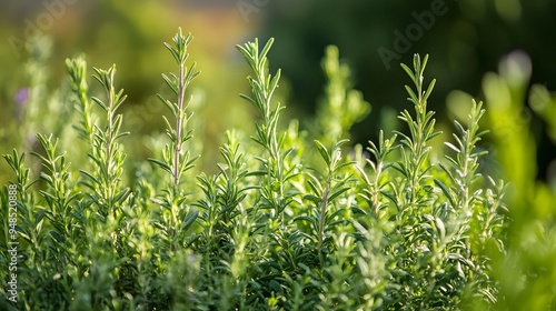 61. **A close-up of fresh herbs like rosemary and thyme growing in a garden.