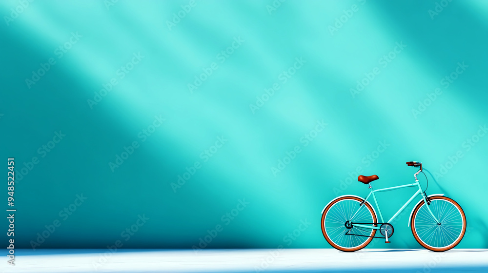Fototapeta premium Stylish bicycle rests against a vibrant blue background, perfect for showcasing modern design and outdoor activities.