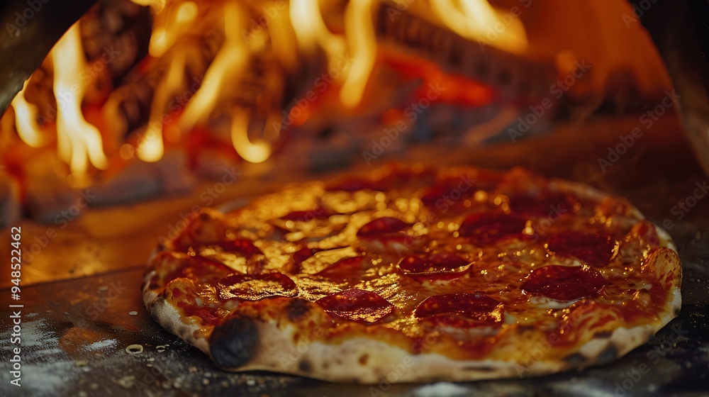 Pepperoni Pizza Fresh Out of the Wood-Fired Oven Pepperoni Pizza Fresh Out of the Wood-Fired Oven