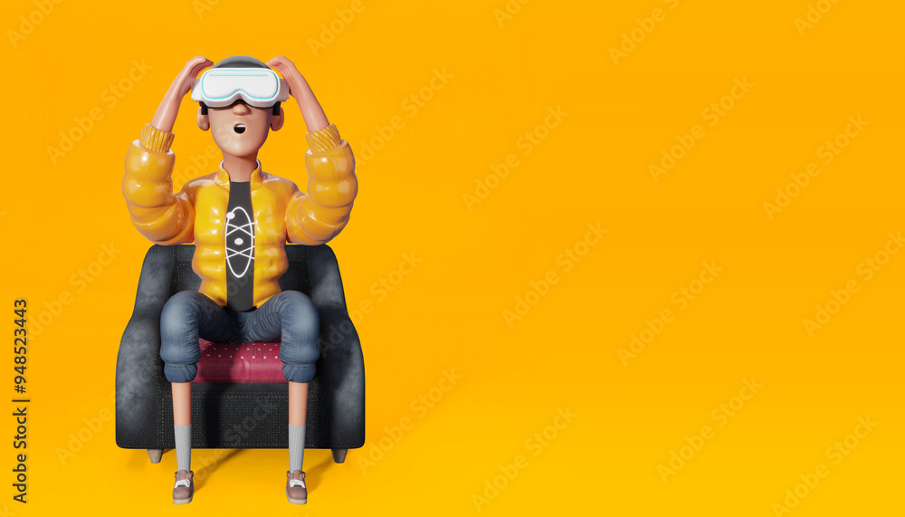Fototapeta premium Person enjoying virtual reality from his seat. 3d illustration