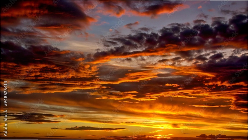 vibrant sunset sky  with hues of orange and purple illuminating the clouds