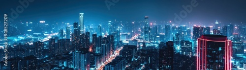 Wallpaper Mural A vibrant cityscape at night with skyscrapers illuminated, showcasing modern architecture and urban nightlife. Torontodigital.ca