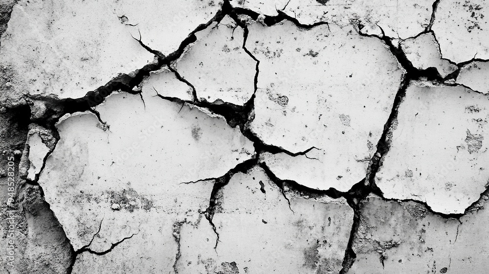 Fototapeta premium a black and white vintage of cracked concrete scribble effect, old wall background crack vector, grunge texture, Fractured texture ground generative ai