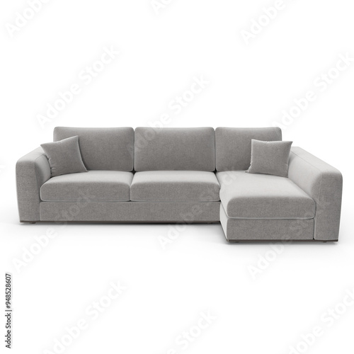 Realistic 3D Corner Sofa (Grey) L-Shape PNG Images | High-Quality Furniture Modeling Illustrations | Detailed L-Shape Sofa Design for Living Room, Home Decor, and Interior Design Projects