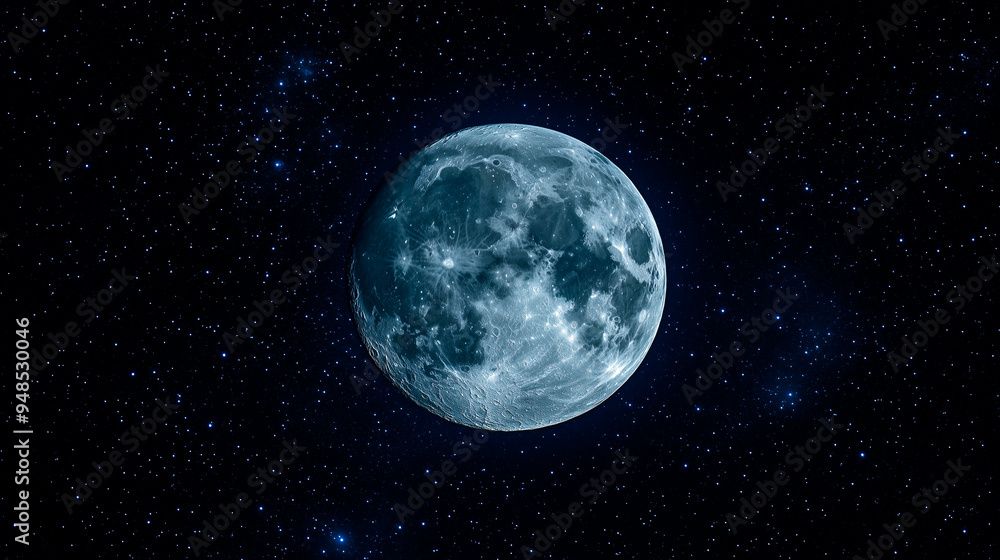 Fototapeta premium Bright Full Moon Illuminated in a Dark Night Sky with Subtle Cloud Accents, Symbolizing Mystery, Nighttime, and Celestial Phenomena