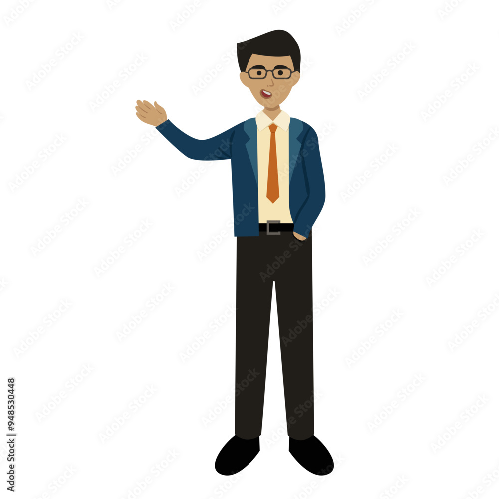 Business Man Character Man Explaining Business Man Character Man Explaining