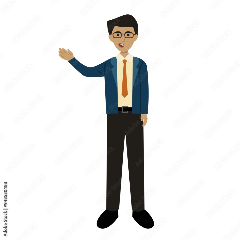 Business Man Character Man Explaining Business Man Character Man Explaining