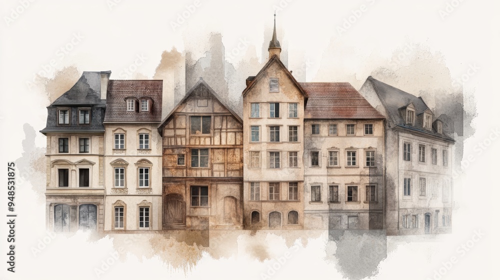 A charming collection of traditional houses with unique architectural styles and warm tones, perfect for heritage and travel themes. A charming collection of traditional houses with unique architectural styles and warm tones, perfect for heritage and travel themes.
