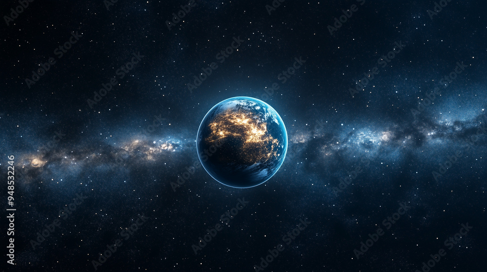 Stunning cosmic scene featuring Earth from space with vibrant Milky Way backdrop Stunning cosmic scene featuring Earth from space with vibrant Milky Way backdrop