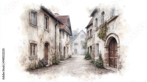 Charming street in an old village, featuring traditional buildings and a tranquil atmosphere, perfect for capturing vintage beauty.