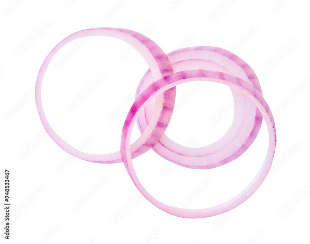 Top view of fresh red or purple onion slices or onion rings in stack isolated with clipping path in png file format Top view of fresh red or purple onion slices or onion rings in stack isolated with clipping path in png file format
