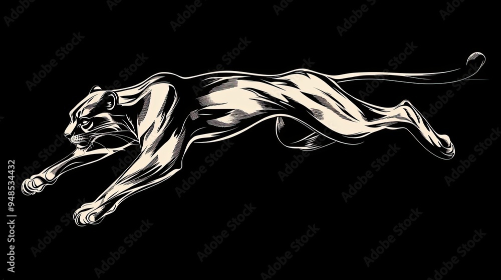 Black and White Illustration of a Panther Leaping Black and White Illustration of a Panther Leaping