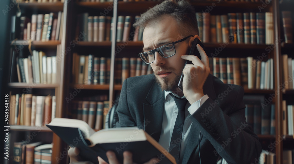 businessman reading a book in a library businessman reading a book in a library