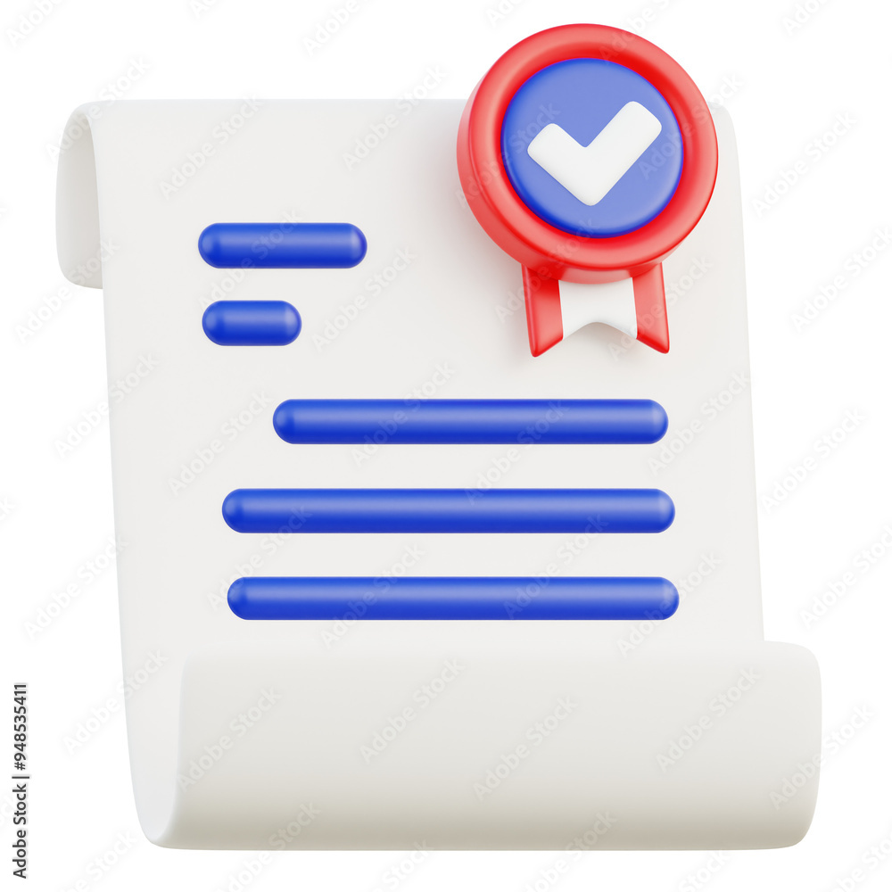 3D Rendered Document with Approved Seal 3D Rendered Document with Approved Seal