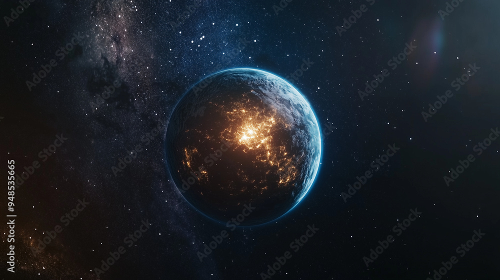 Obraz premium Stunning cosmic scene of Earth seen from space with glowing atmosphere and stars