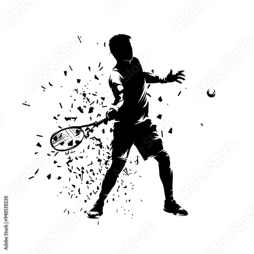 Tennis player, isolated vector silhouette, forehand shot
