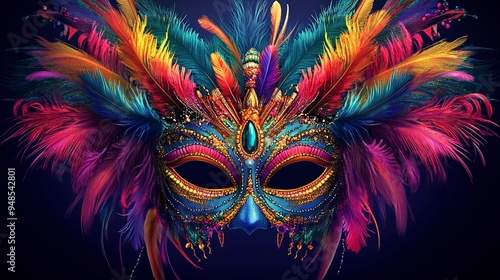 Colorful Mask with Feathers and Beads for your background bussines. 