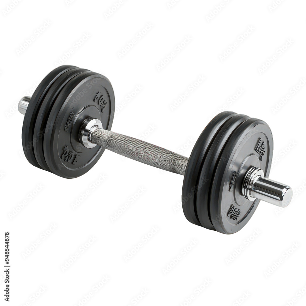 Naklejka premium A sleek, black dumbbell designed for strength training and fitness workouts, ideal for gym enthusiasts and home workouts.